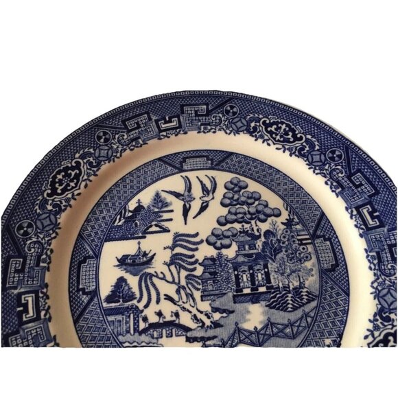 Homer Laughlin Blue Willow USA Flow Blue Dinner Plate Vintage Oriental C58N8 Vtg - Picture 6 of 12